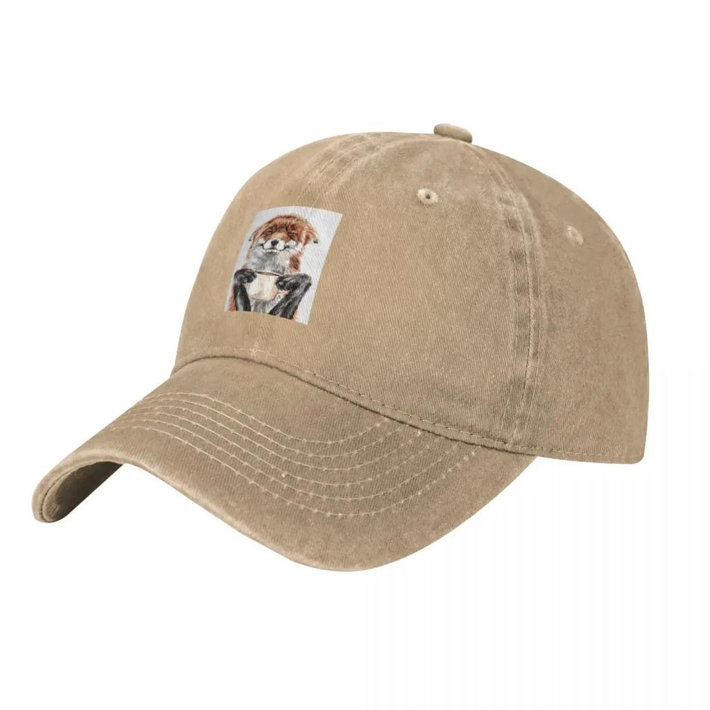 Morning Fox cute coffee animal Baseball Cap hard hat Unique hats Trucker Hat fun hats Womens Unisexs