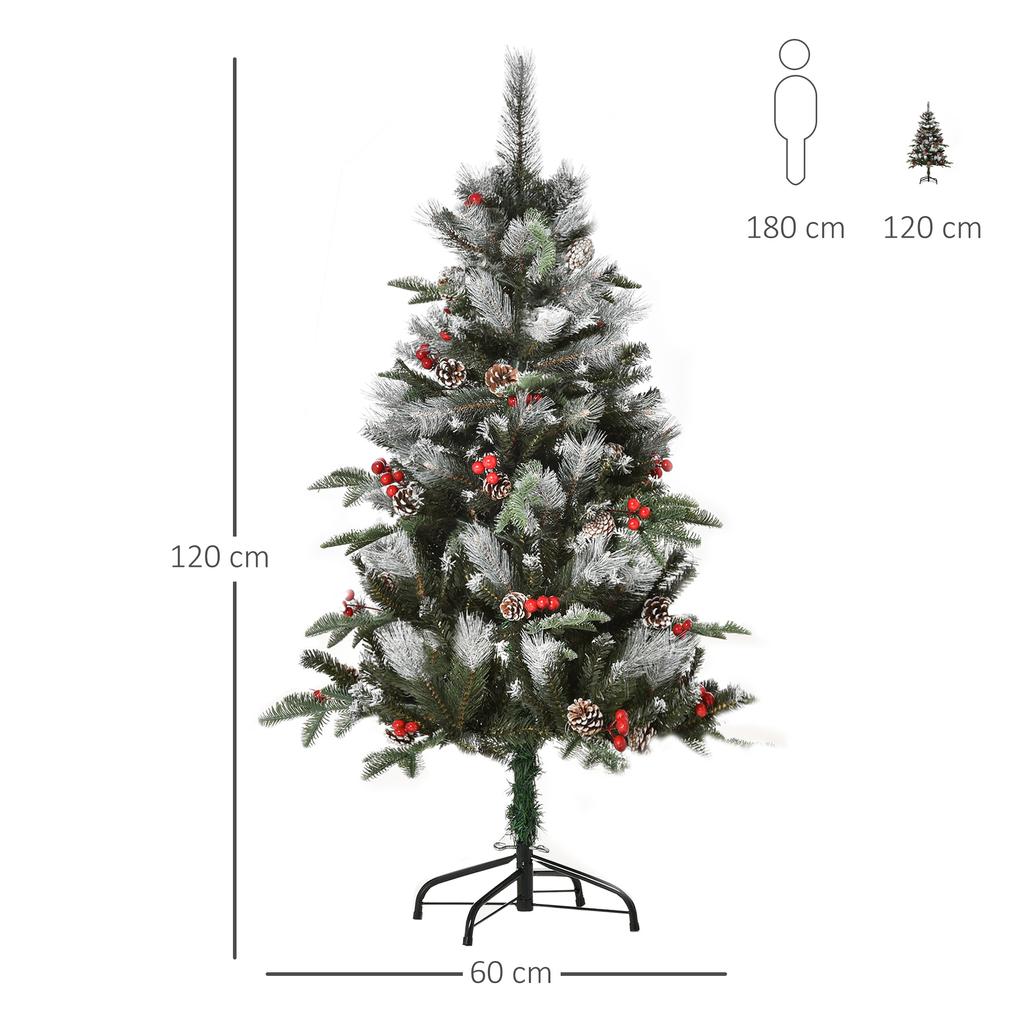 4ft Artificial Snow Dipped Christmas Tree Xmas Pencil Tree Holiday Home Party Decoration With Foldable Feet Red Berries