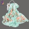 Light Green Silk Scarf Ladies Spring Fall Winter Floral Large Size Long Scarves Wraps Summer Beach Shawl Cover-ups