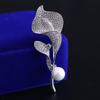 Korean Fashion Handmade Collar Pin with Diamond Leaves & Cat's Eye Stone Brooch - Floral Design for Skirt, Women N079