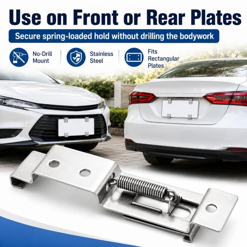 2/4/6PCS Stainless Steel License Plate Clips Spring Loaded No-Drill Car Number Plate Bracket Frame Holder Clamps for Trailer License Plate Covers