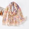 Fresh and Elegant Red Petal Mixed Printed Tassel Scarf for Women  Cotton and Linen Scarf for Travel Decorative Shawl