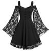 (L-5XL) Women Gothic Cold Shoulder Long Flared Sleeve Waist Tight Bandage Party Dress
