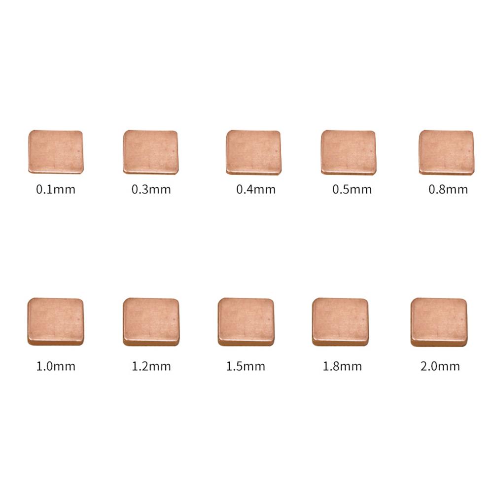 10Pcs 0.1mm/0.3mm/0.5mm/0.8mm/1mm/1.2mm Copper Sheet Plate Strip Shim Thermal Pad Heatsink Sheet For GPU CPU VGA Chip RAM Coolin