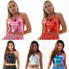 Women Shiny Metallic Halter Tank Top Sleeveless Spaghetti Strap Camisole Vest Bra Crop Tube Top for Party Club