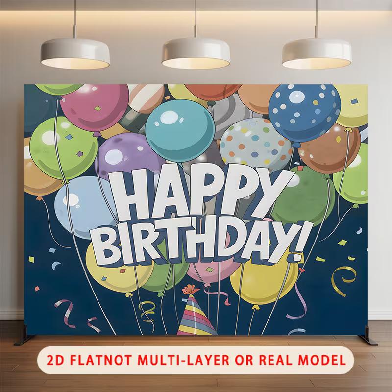 2D Flat Print Birthday Background Cloth with Confetti and Streamers