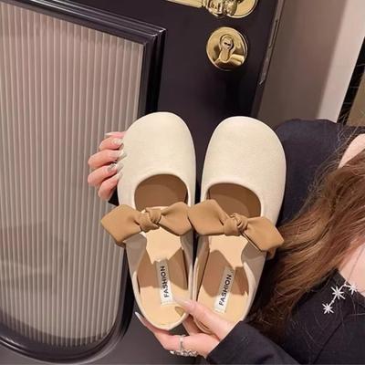 Тапочки-полушапки с бантом и сумкой на голове для женщин, новинка 2025 года, мягкие, плоские, французские, классные тапочки