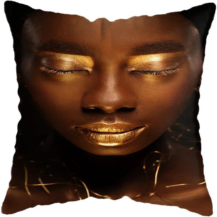 Наволочка для спальни, черно-золотая африканская женская подушка для гостиной, декоративная подушка