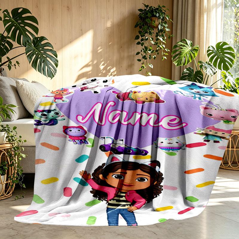 Custom Name Personalized Gabby's Dollhouse Print Blanket, Home Decor, Bedroom, Sofa, Camping, Couch, Gifts for Birthday Christmas