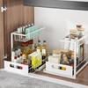 Sink 2 Tier Sliding Cabinet Basket Organizer Drawer Multi-Purpose Kitchen Bathroom Storage Rack Desktop Organization Spice Rack