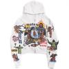 Harajuku Gothic Loose Fit Hooded Sweatshirt Mens Long Sleeve Printed Casual Outerwear