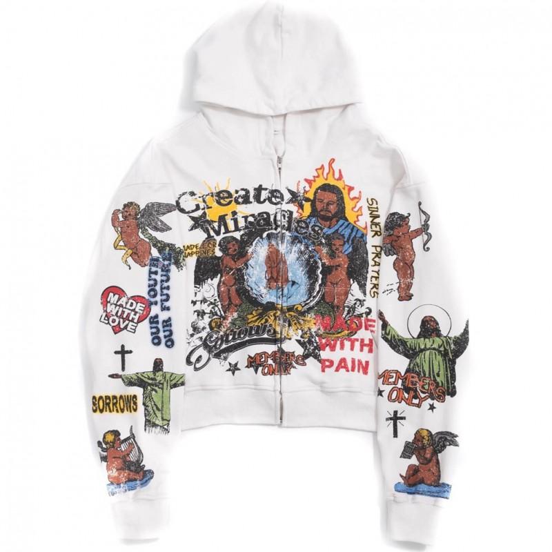 Harajuku Gothic Loose Fit Hooded Sweatshirt Mens Long Sleeve Printed Casual Outerwear