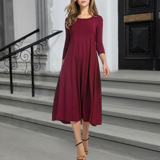 Женское плиссированное миди-платье А-силуэта с рукавами, круглым вырезом и расклешенной юбкой, летнее