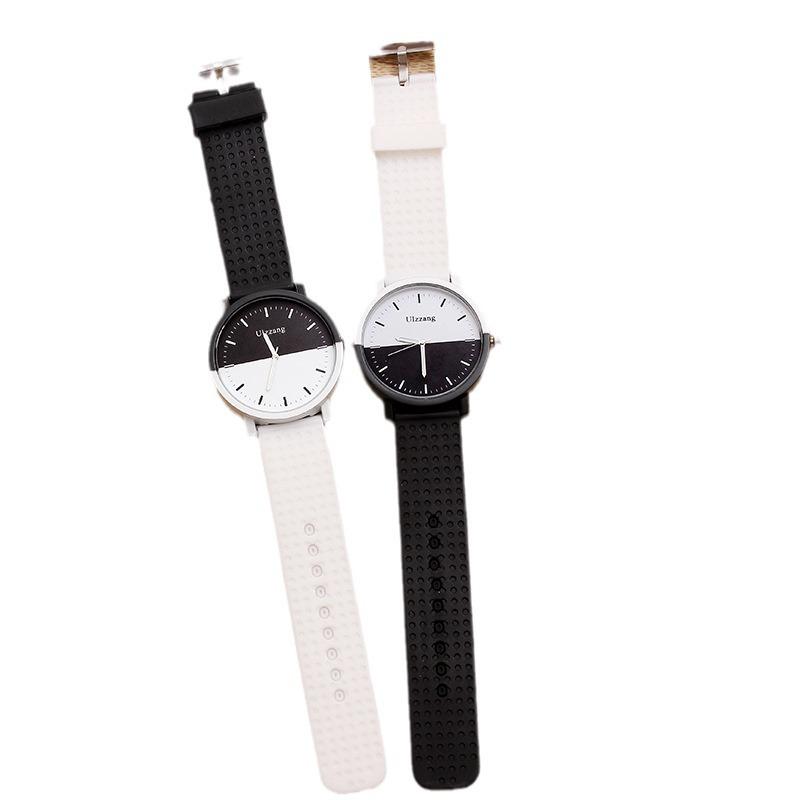 Модные парные часы в корейском стиле для мужчин и женщин - Черно-белые, Ретро, Повседневные, Большой циферблат, Кварцевые для студентов