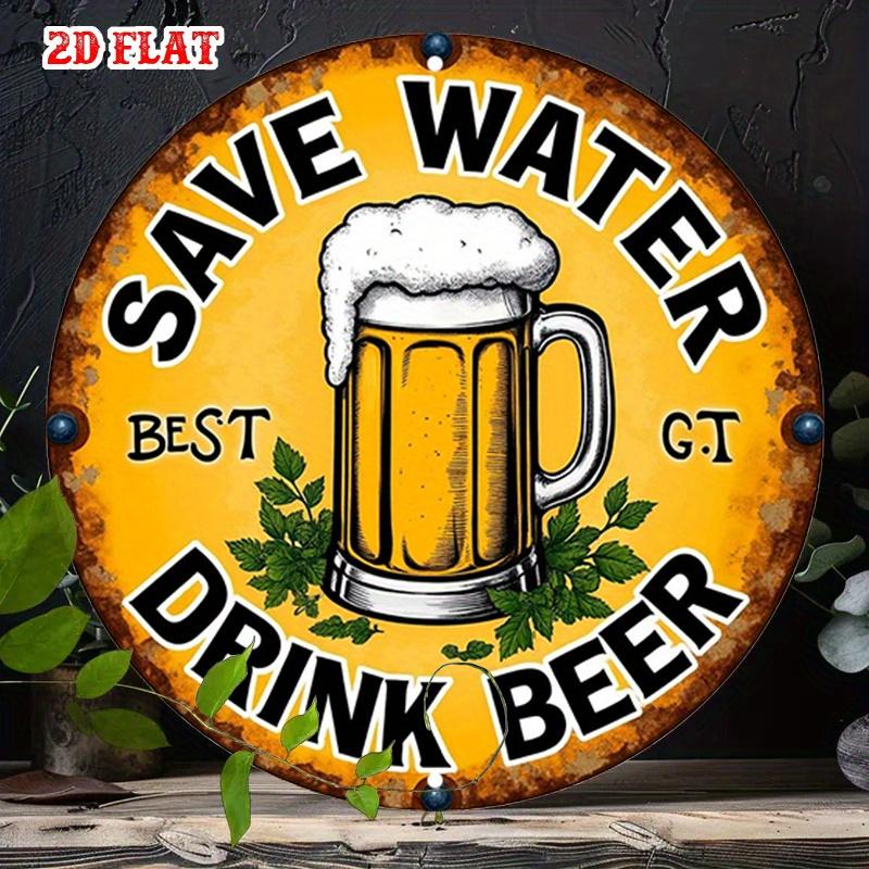 Retro Save Water Drink Beer Round Metal Sign Vintage Funny Beer Mug Wall Decor for Bar Man Cave Pub