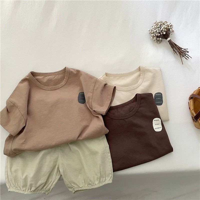 Футболка детская с коротким рукавом весна-осень для мальчиков и девочек Alphabet Top Forest Series Loose Korean