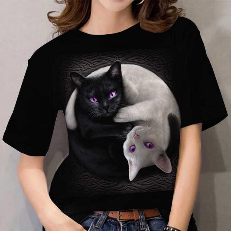 Модная женская футболка с принтом 3D Kawaii Cat, футболки, топы 2022 года, новая футболка с коротким рукавом Harujuku Animal, свободная женская одежда больших размеров