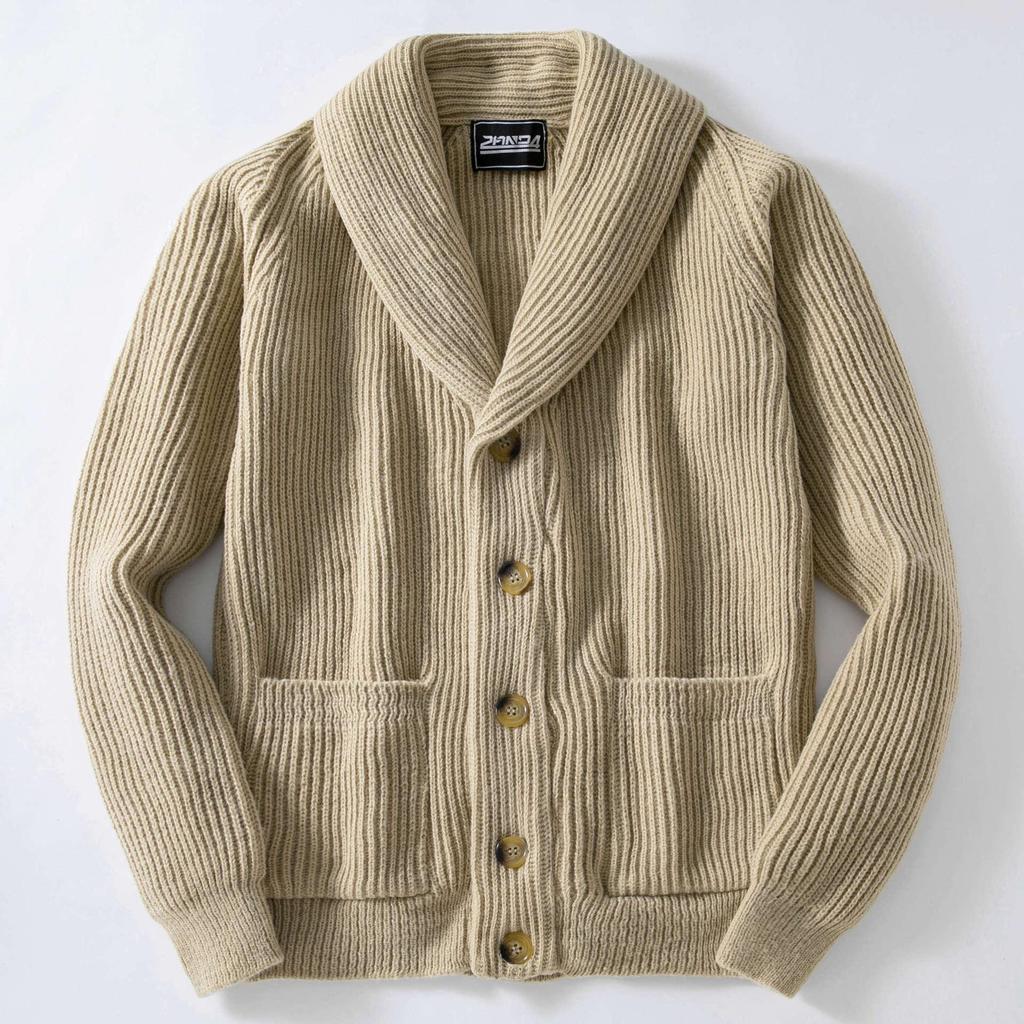 Мужской ретро вязаный свитер 1950-х годов однотонный с лацканами и длинными рукавами