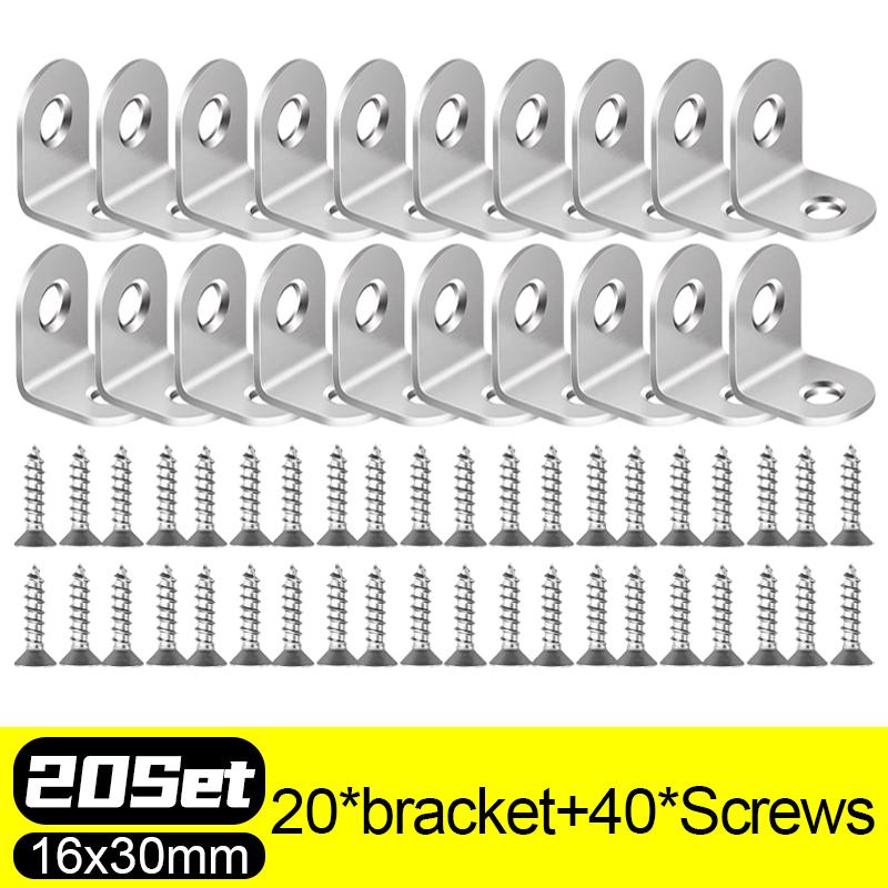 20/1 комплектов угловых кронштейнов L-образной формы из нержавеющей стали, угловые соединители L, крепеж для полок для каркаса опоры мебельного шкафа