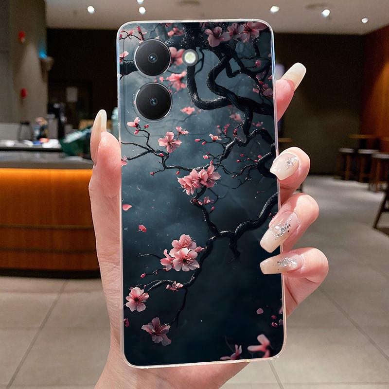 For Vivo Y27s Case V2322 Clear Aesthetic Fashion Butterfly Flowers Soft TPU Bumper For Vivo Y27 5G V2302 Phone Case Back Cover