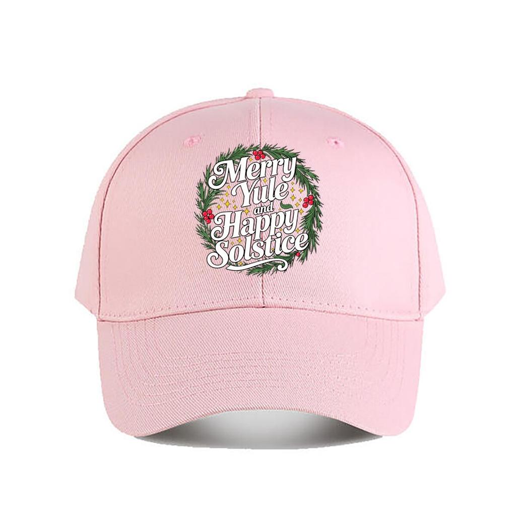 Merry Yule And Happy Solstice Holly Wreath Design Baseball Cap Fashion Unisex Sunhat Womens Outdoor Sports