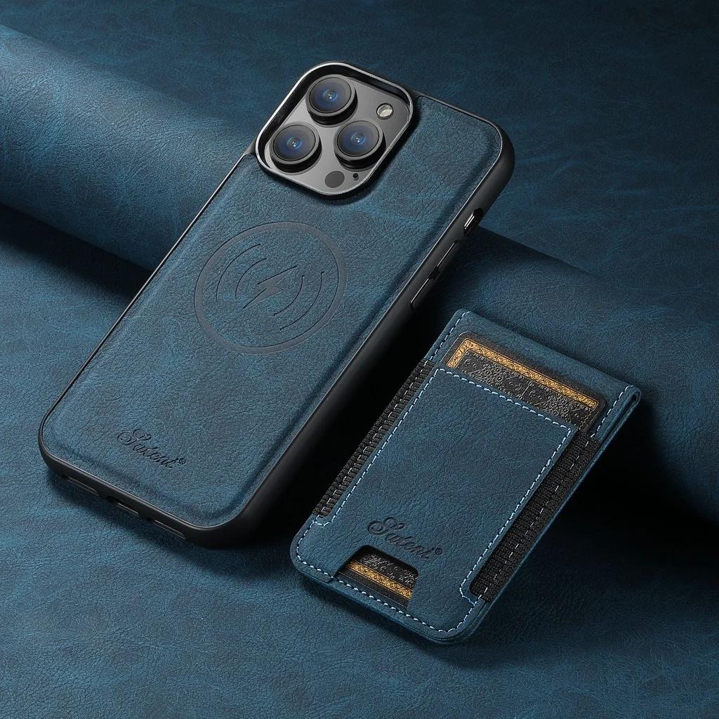 Магнитный чехол из натуральной коровьей кожи для IPhone 16 Pro Max 17 AIR 17E 16E 15 Plus 14 Pro 13 12 Съемный кошелек Держатель для карт Обложка