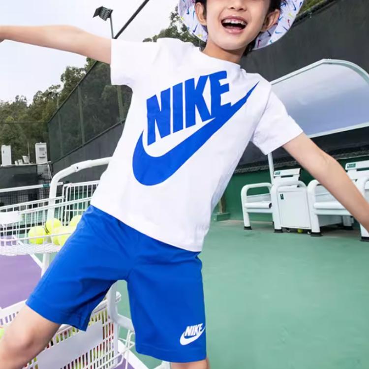 Nike Повседневный спортивный костюм с короткими рукавами и большим логотипом, детские топы Game-Royal DO2033-480