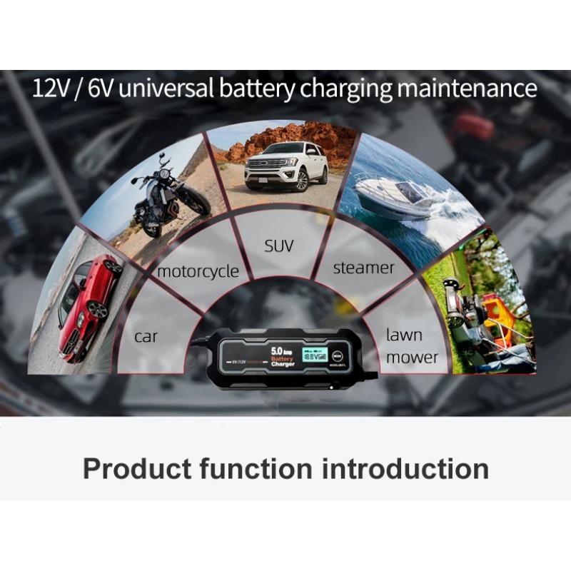 Многофункциональное зарядное устройство для автомобильного аккумулятора 5000 мА 6 В/12 В, полностью автоматическое интеллектуальное зарядное устройство для автомобильного мотоцикла