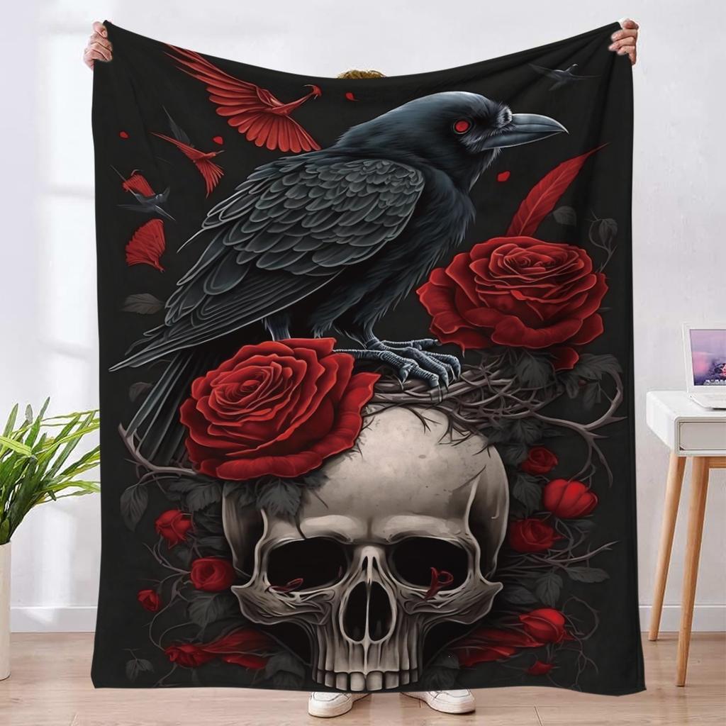 Halloween Pumpkin Ghost Skull Flannel Blanket Throw Blanket Nap Blanket Spooky Halloween Decor Polyester Soft Flannel