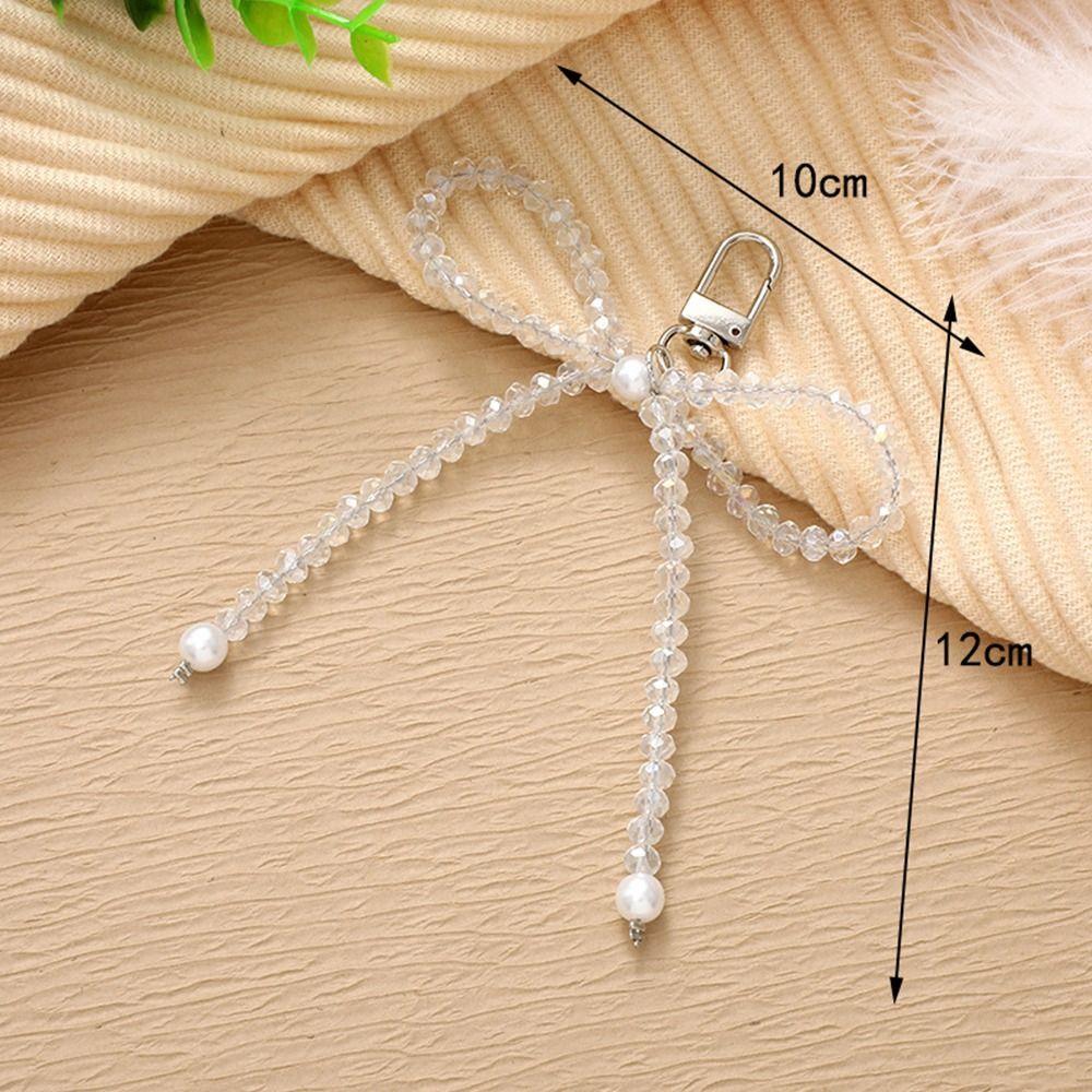 3D Pearl Bow Pendant Hanging Ornament Cellphone Lanyard Keyring Pearl Bowknot Keychain Women Girls