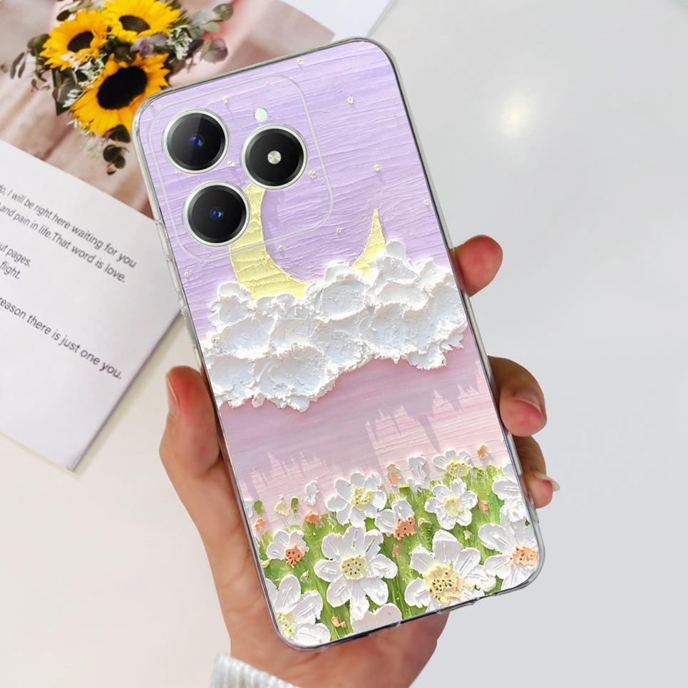 Для Realme C63 C61 Narzo N61 N63 Чехол Цветок Бабочка Женская Мода Задняя Крышка Прозрачный Мягкий Тонкий Силиконовый Бампер Оболочка