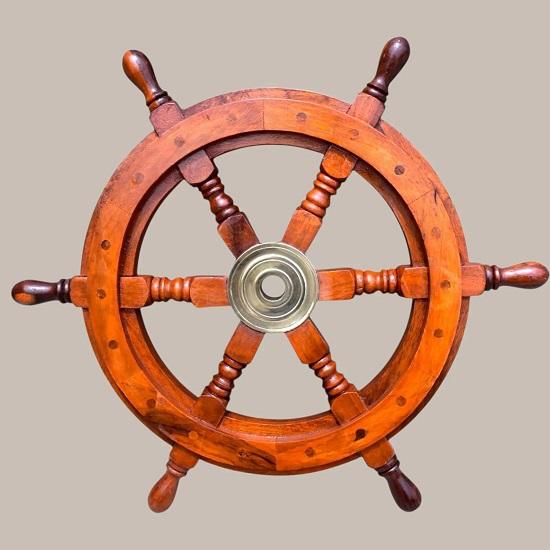 45.72 Cm Wooden Ship Wheel, Nautical Ship Wheel Decor, Marine Steering , Natural Wood , Decorative Boat , Wheel Gift