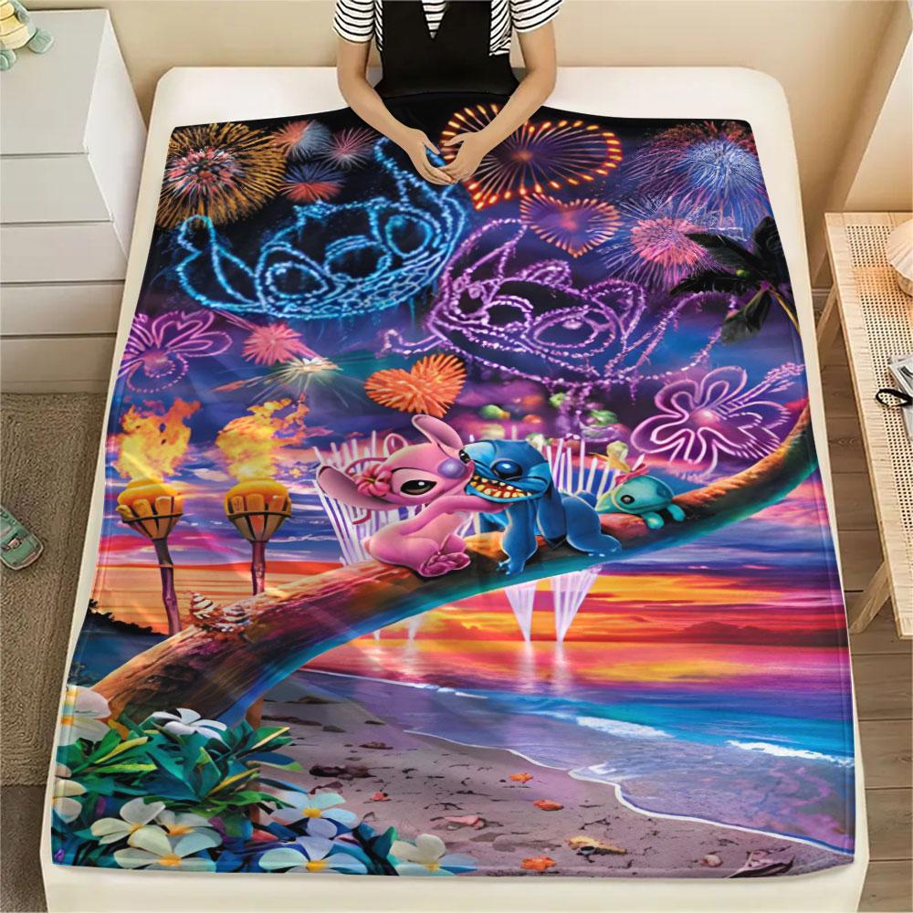 Stitch Cartoon printing Flannel Blanket Bedroom Sofa Camping Warm blanket Gifts for family and friends-MJ015