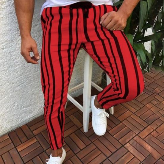 Повседневные мужские брюки с принтом в вертикальную полоску, эластичным поясом и карманами, длинные, облегающие