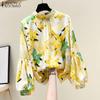 ZANZEA Women Casual Round Neck Lantern Long Sleeve Floral Print Blouses