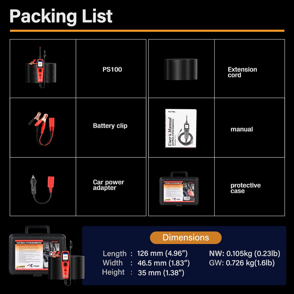 Autel PowerScan PS100 Auto Circuit Tester Diagnostic AVOmeter Testing Tool Automotive OBD2 Scanner