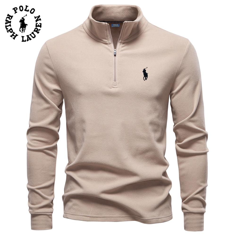 Polo Ralph Lauren 2026 Autumn/Winter Embroidered New Large Men's Stand Up Collar Half Zipper Long Sleeve German Velvet Warm Base Sweater