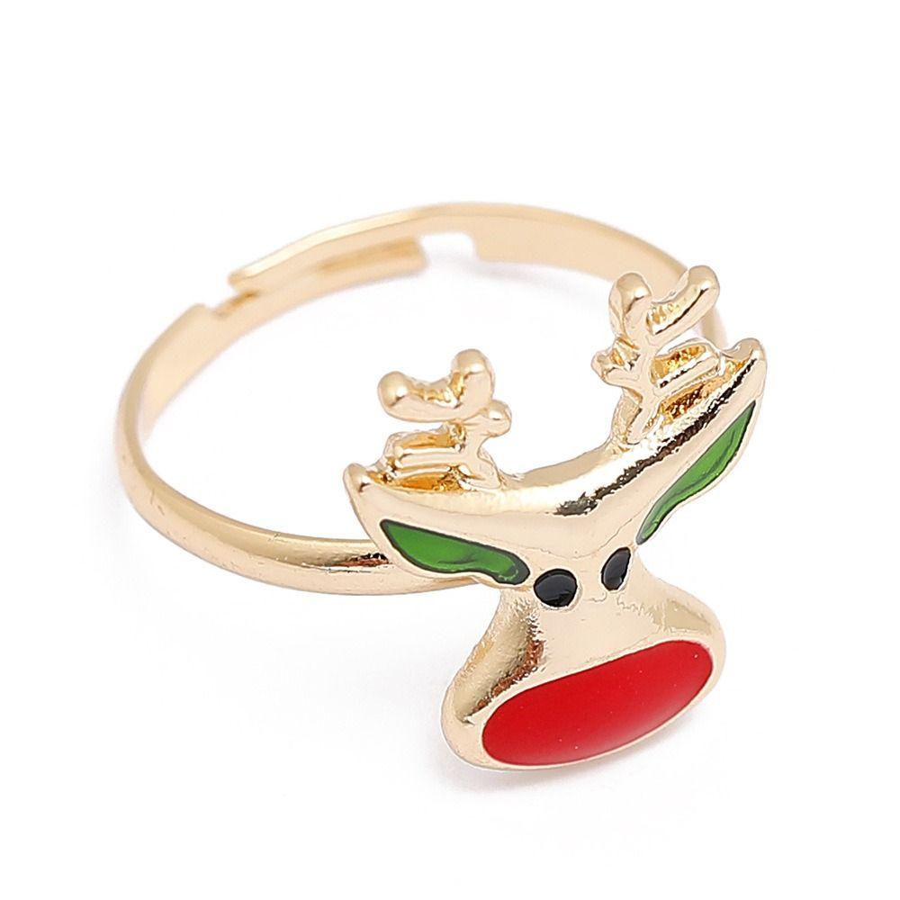 Christmas Tree Christmas Open Ring Dripping Oil Xmas Jewelry Retro Cartoon Lovely Ring Decoration