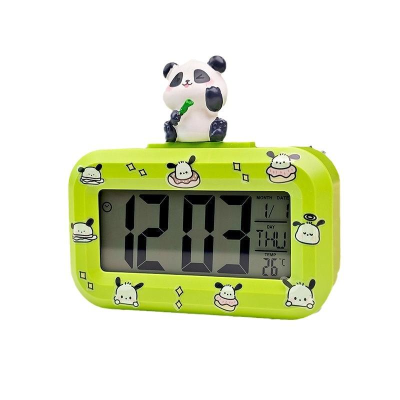 Panda bamboo doll electronic alarm clock can be backlit, alarm can be timed, dormitory learning simple desktop clock