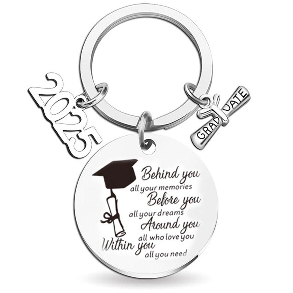 Stainless Steel School Graduate Pendant Gifts Engraved Commemorative Keyring Celebrate Party