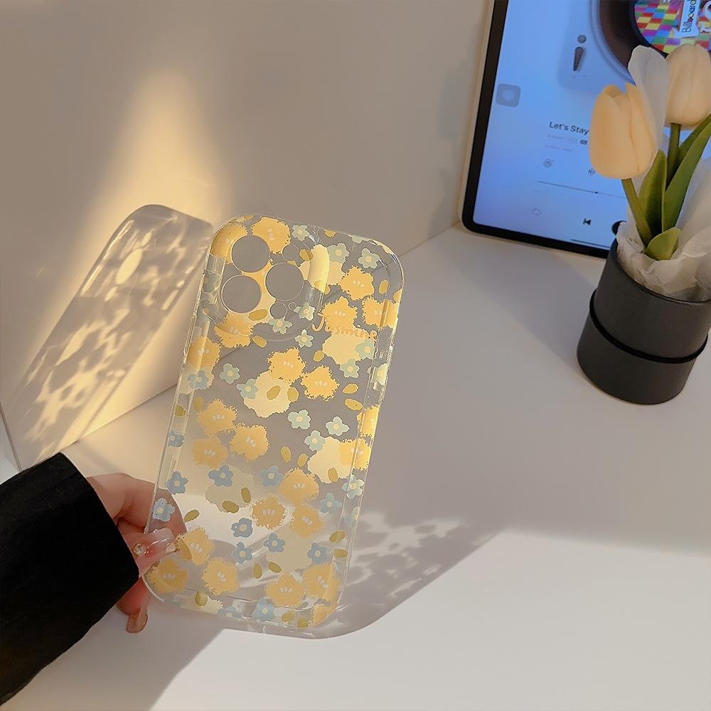 Мягкий силиконовый прозрачный задний чехол с желтым цветком, синий цвет для Iphone 13 11 12 Promax 14 Pro Max Plus, чехол для телефона Conque Capa Shell Fundas