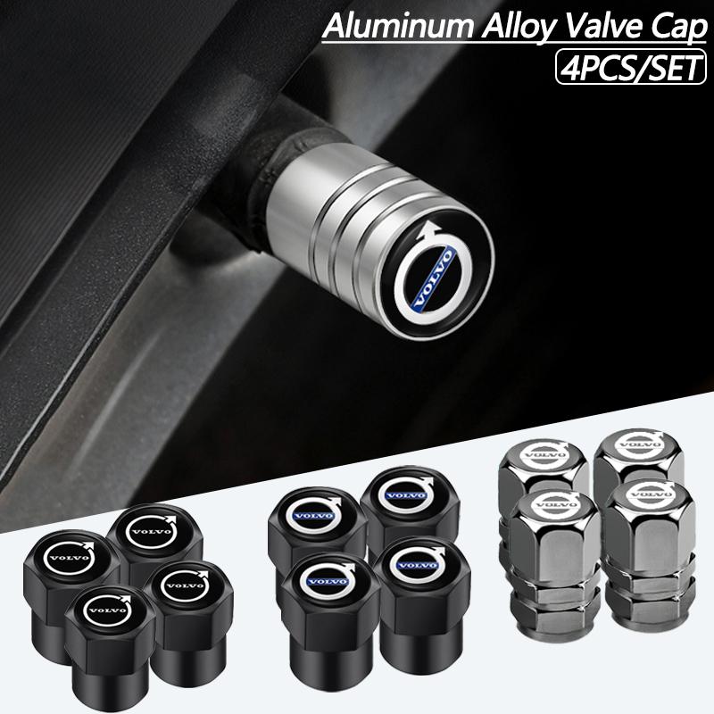 qzhum6 4Pcs Aluminum Alloy Car Wheel Tire Valve Caps Stem Cover For Volvo Rdesign XC60 XC90 XC40 V50 V60 V40 EX30 S60 C30 V70 S90 AWD