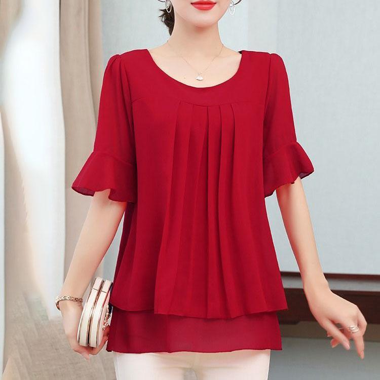 Chiffon Shirt Women Summer Large T-shirt Short Sleeve Solid Loose Top Casual Oversized T-shirt Korean Fashion Clothes for Women Shirts and Blouses