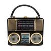 Boutique De FGG Retro Radio Case Box Clutch Black Acrylic Women Fashion Evening Party Totes Purse Shoulder Handbag Crossbody Bag