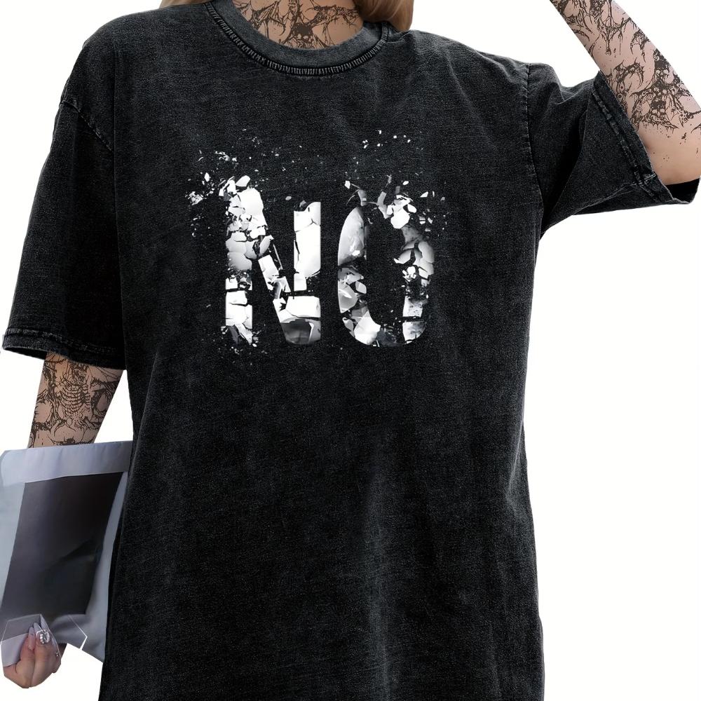 Men's Washed T Shirt Vintage NO Letter Graphic Summer Women Tee Oversize Novelty Vintage punk Hip Hop gothic Y2K Harajuku TOP