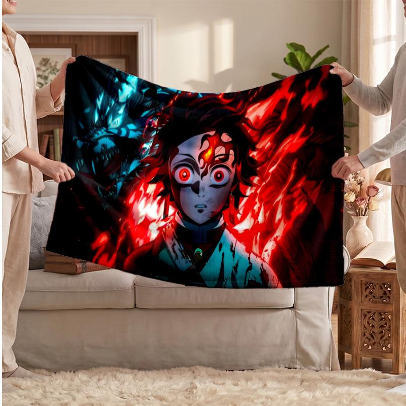 Kamado Tanjiro Printed Flannel Blanket, Skin Friendly Warm Throw for Indoor Couch Bed Daily Use