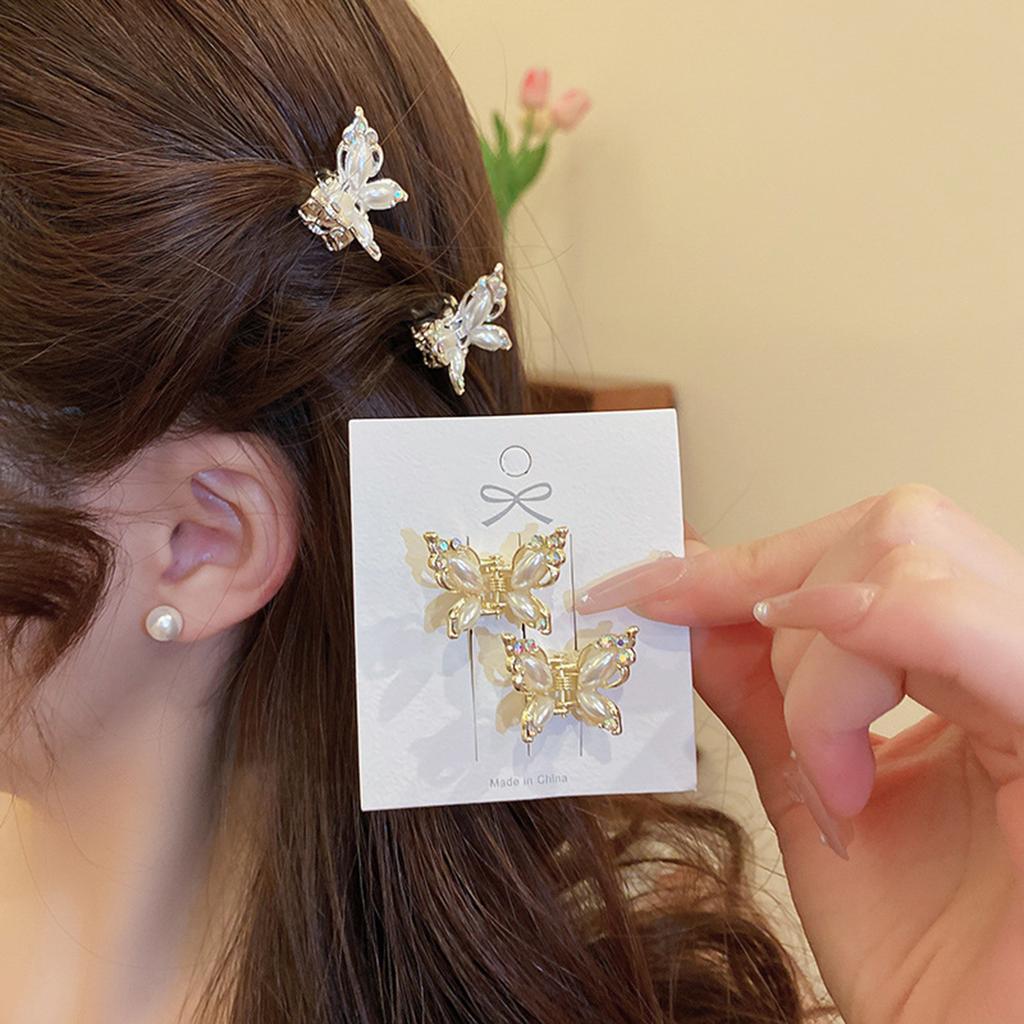 HH3662 Rhinestone Pearl Butterfly Small Hair Clip Alloy Elegant Design For Women Girls