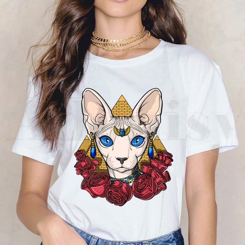 Sphynx Gatos Tshirts Impresso Gato Dos Desenhos Animados T Camisas Engraado De Unisexga Curta Feminino Topos T Harajuku Roupas Femininas Vintage