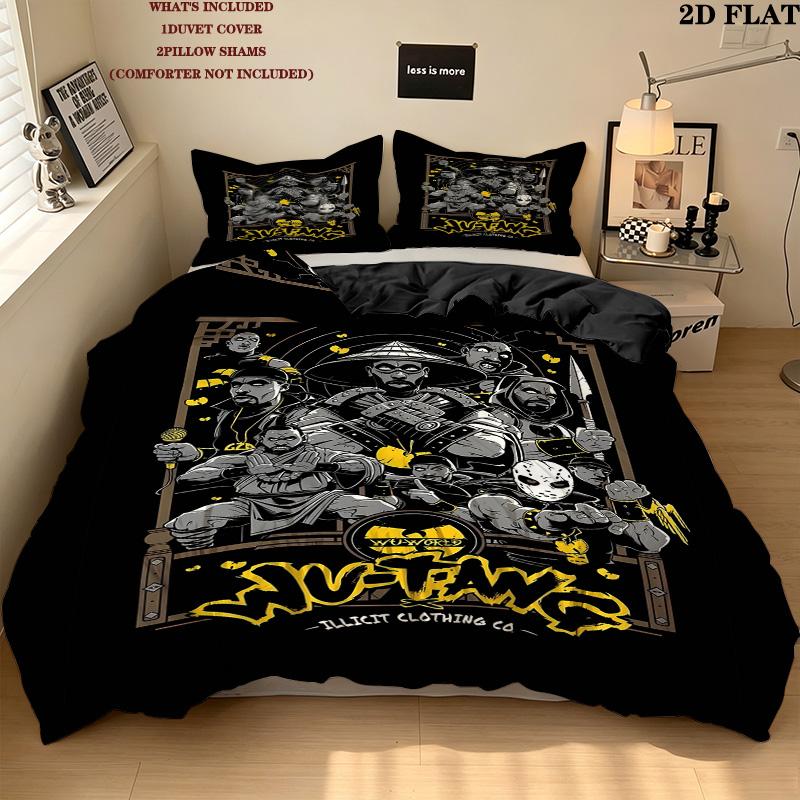 Wutang Clan Pattern Bedding Quilt Set Quilt Cover Pillowcase Home Birthday Gift(1 * duvet cover + 2 * pillowcase, without core)