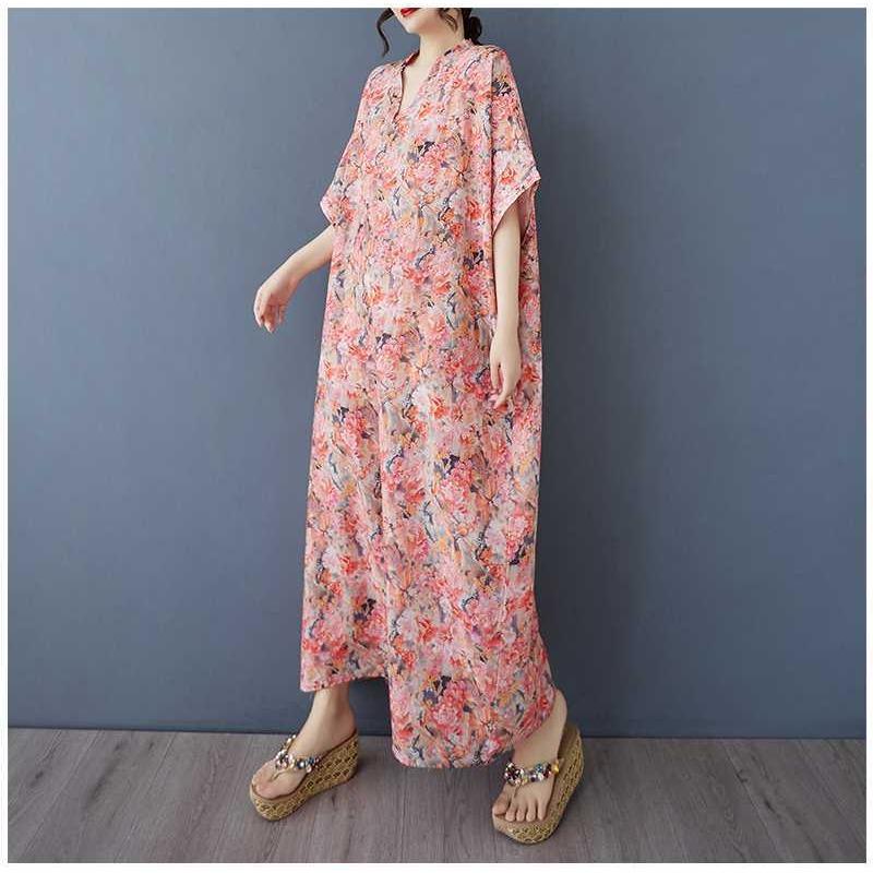 Women's Vintage Long Dress with Cotton and Linen Patterns